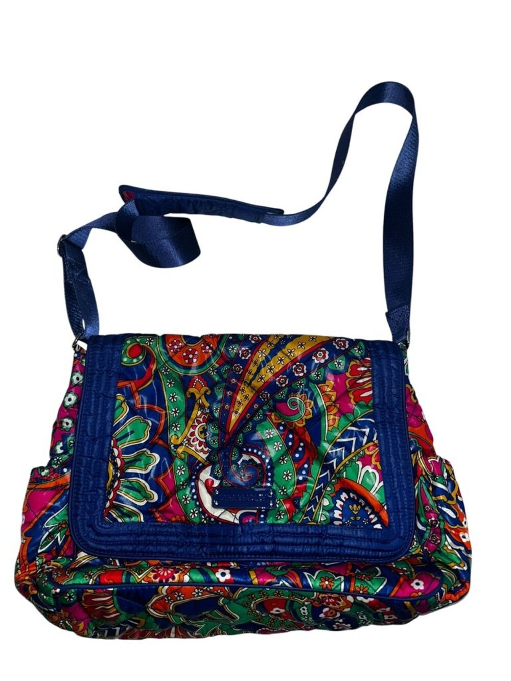 Vera Bradley Bright blue orange Paisley quilted large messenger cross body bag